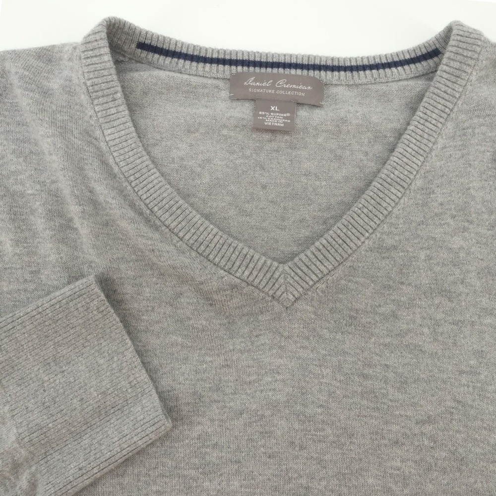 Daniel Cremieux Signature Cashmere Cotton Blend Gray V-Neck Sweater Mens‎ XL